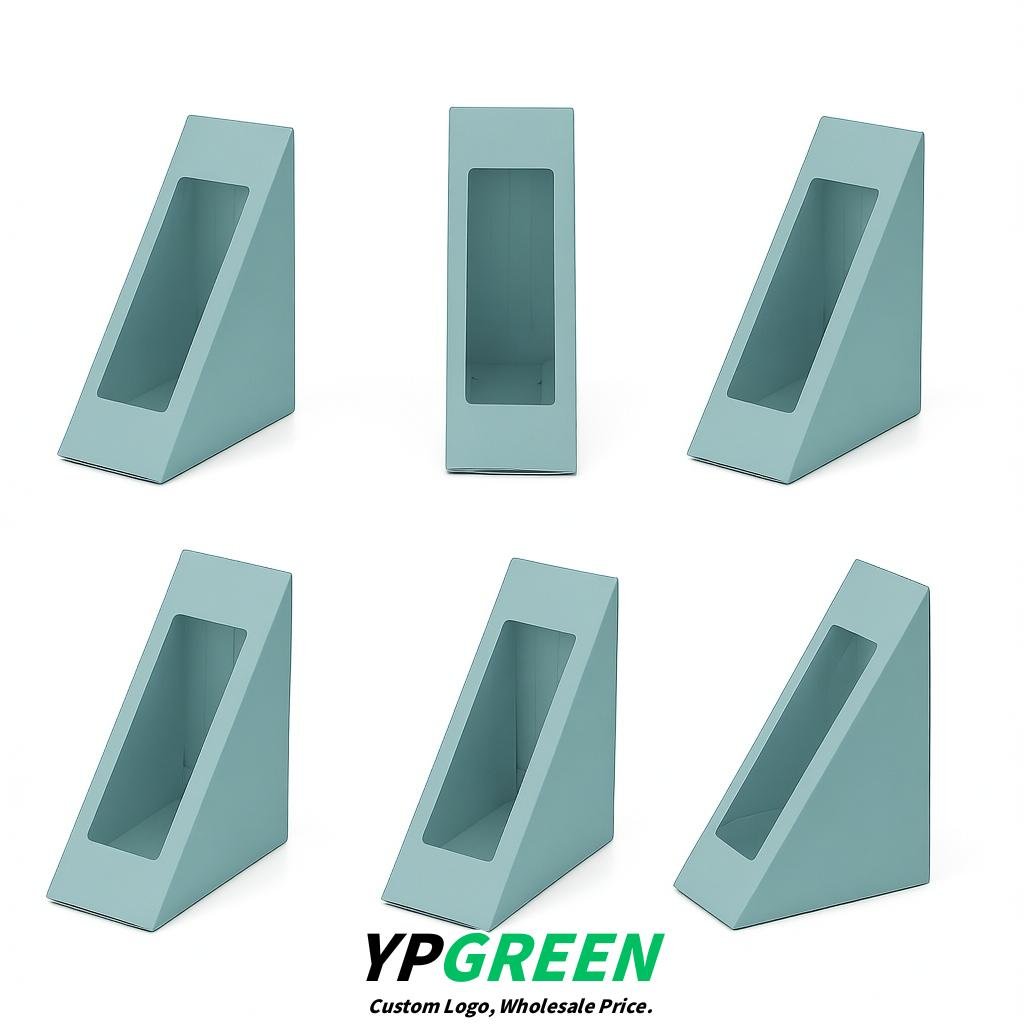 Robin Egg Blue Triangle Paper Sandwich Boxes with Window 4.7x4.7x2.6 Inch - Factory Direct