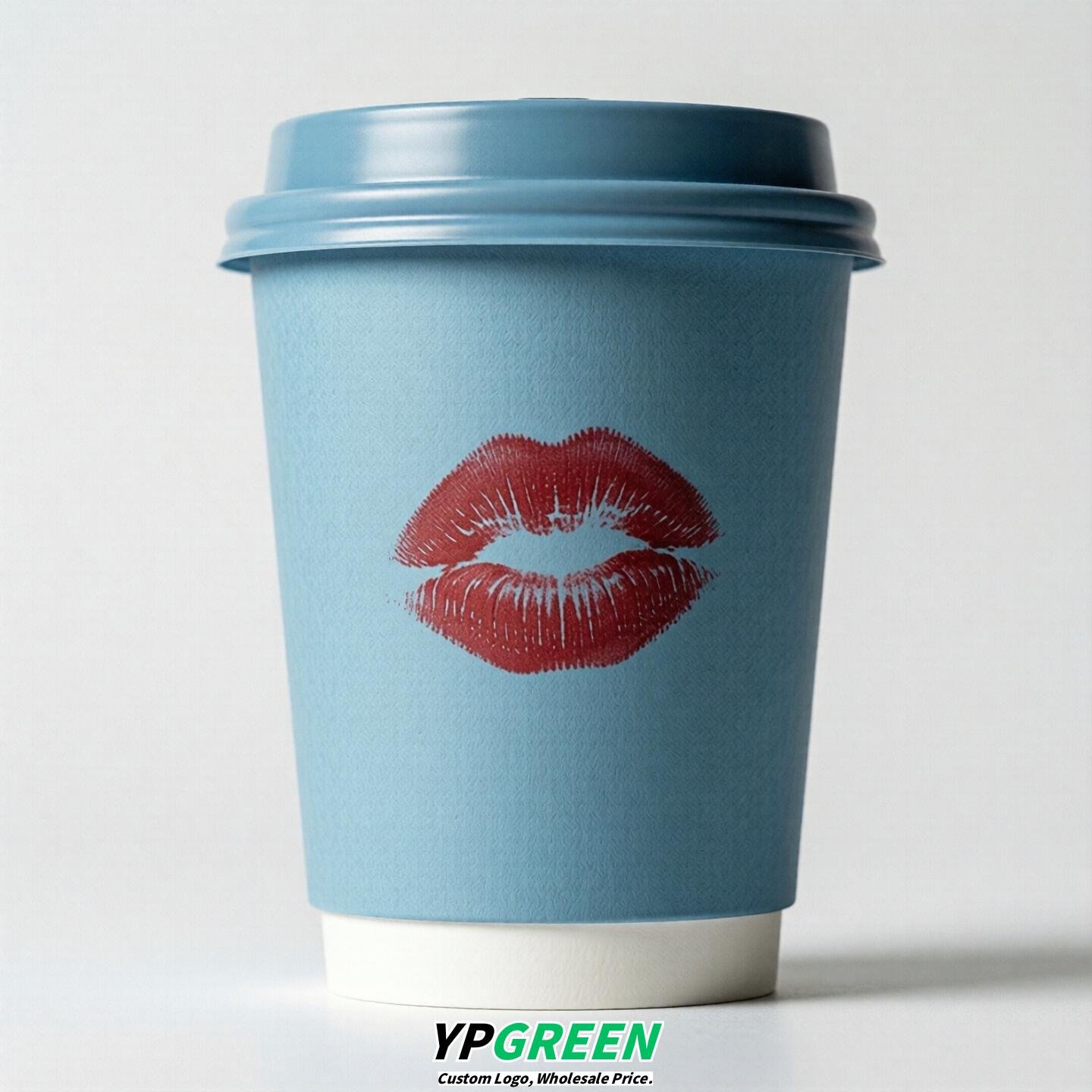 Robin Egg Blue Paper Cups with Lips Print 10oz/12oz/16oz/20oz/22oz