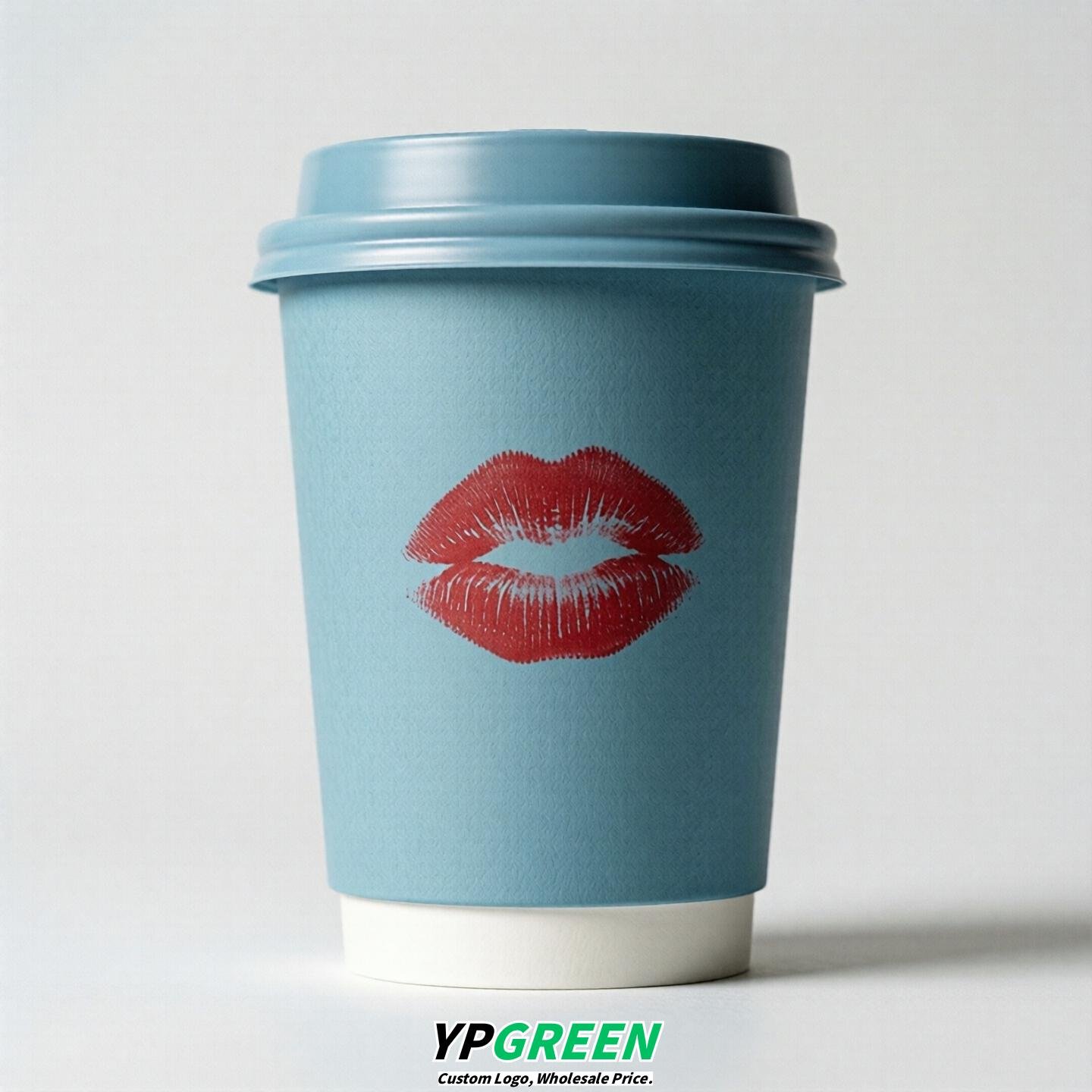 Robin Egg Blue Paper Cups with Lips Print 10oz/12oz/16oz/20oz/22oz