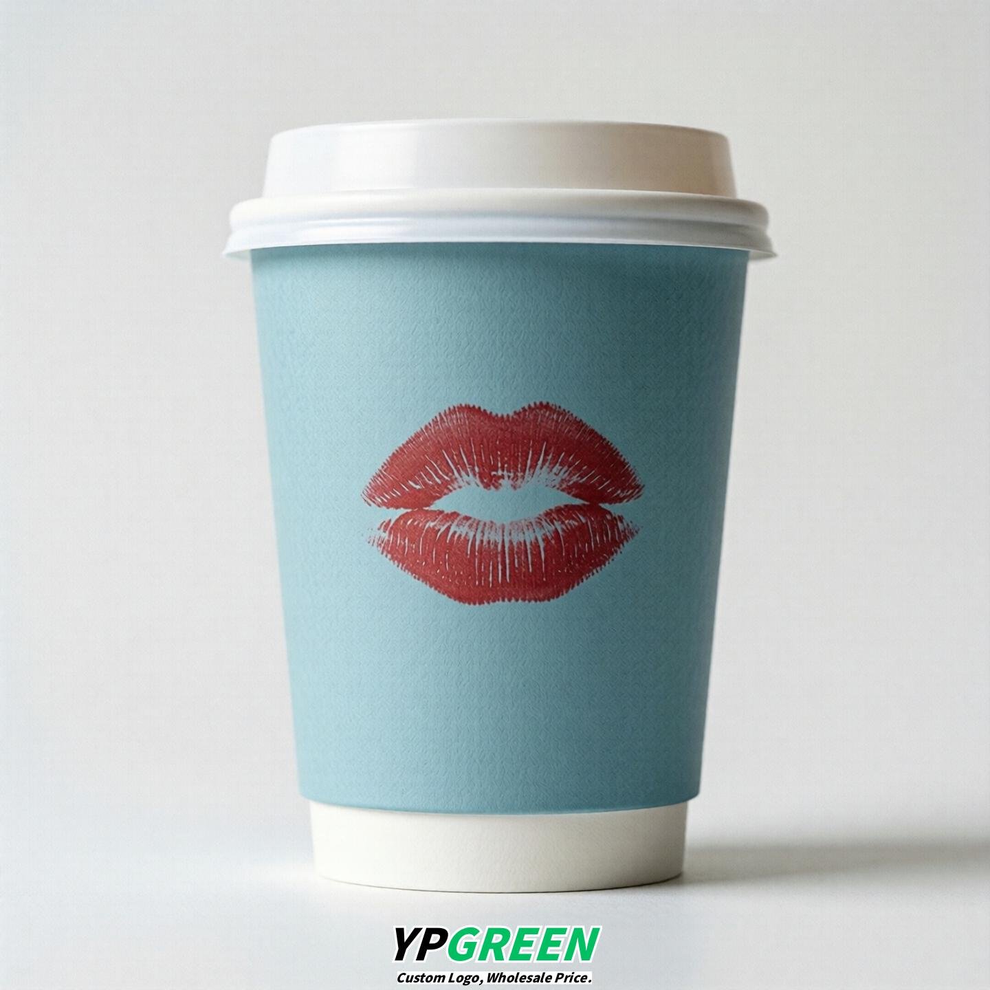 Robin Egg Blue Paper Cups with Lips Print 10oz/12oz/16oz/20oz/22oz