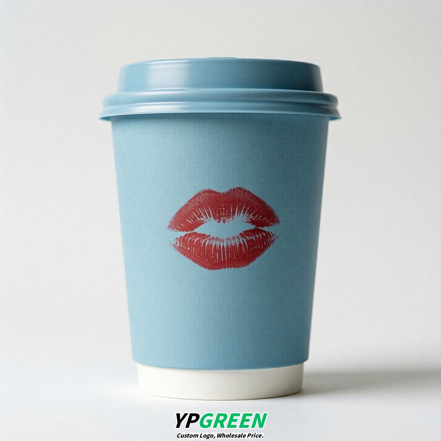 Robin Egg Blue Paper Cups with Lips Print 10oz/12oz/16oz/20oz/22oz