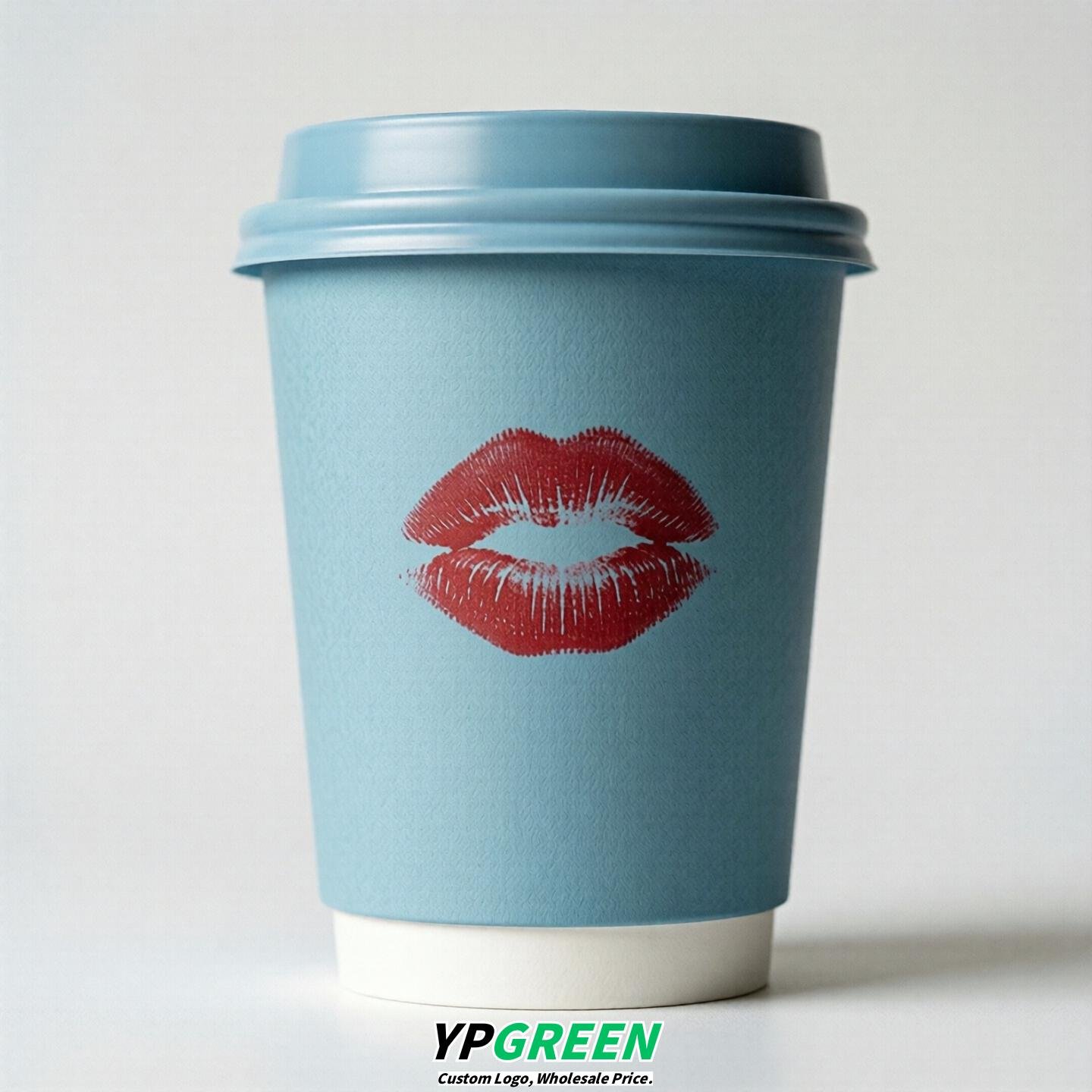 Robin Egg Blue Paper Cups with Lips Print 10oz/12oz/16oz/20oz/22oz