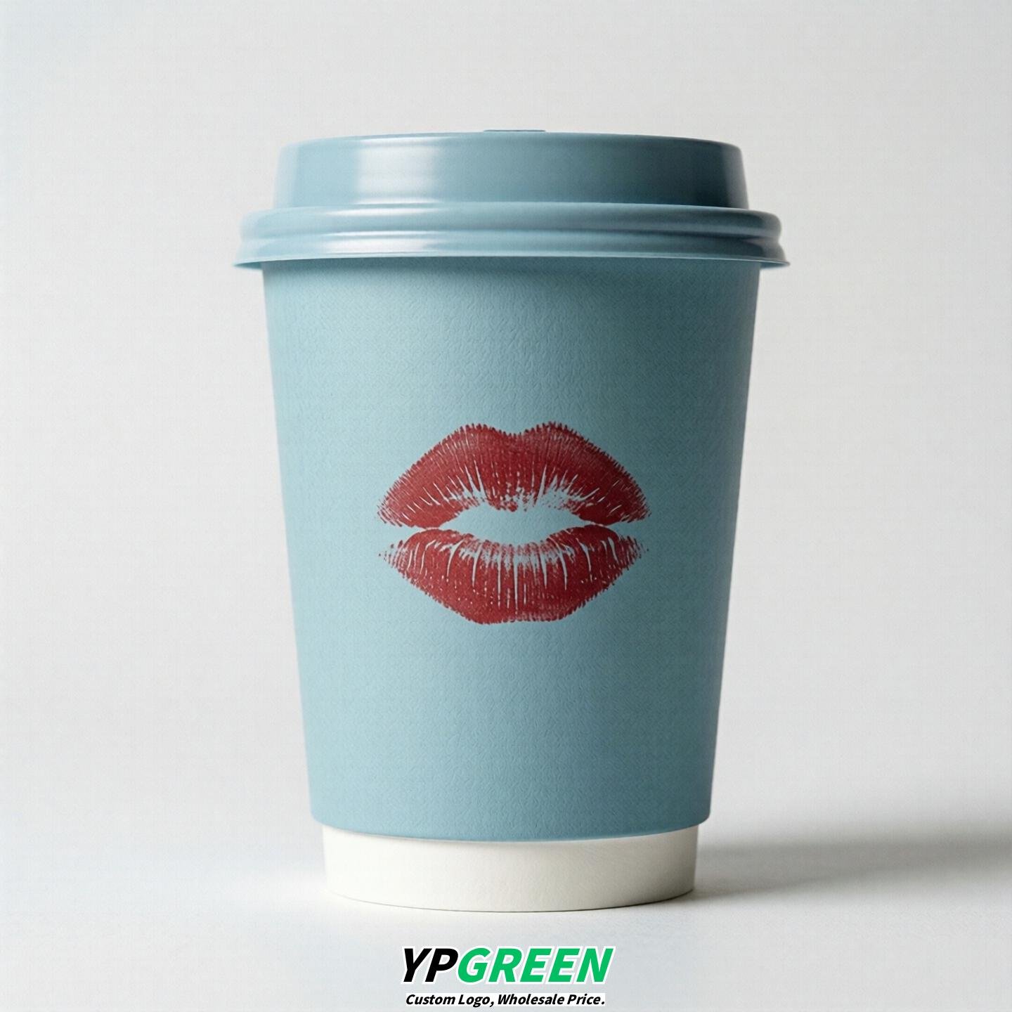 Robin Egg Blue Paper Cups with Lips Print 10oz/12oz/16oz/20oz/22oz