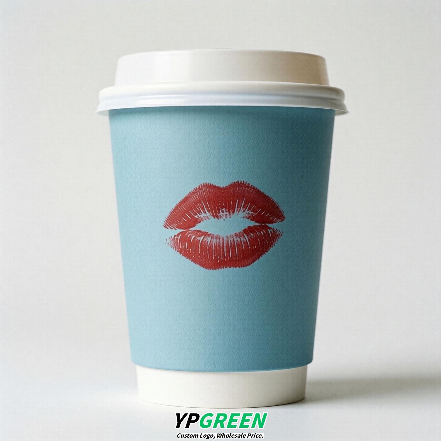 Robin Egg Blue Paper Cups with Lips Print 10oz/12oz/16oz/20oz/22oz