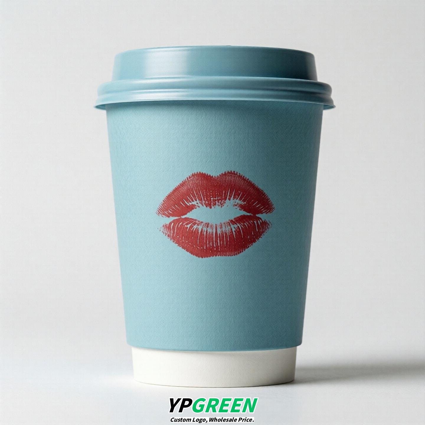 Robin Egg Blue Paper Cups with Lips Print 10oz/12oz/16oz/20oz/22oz
