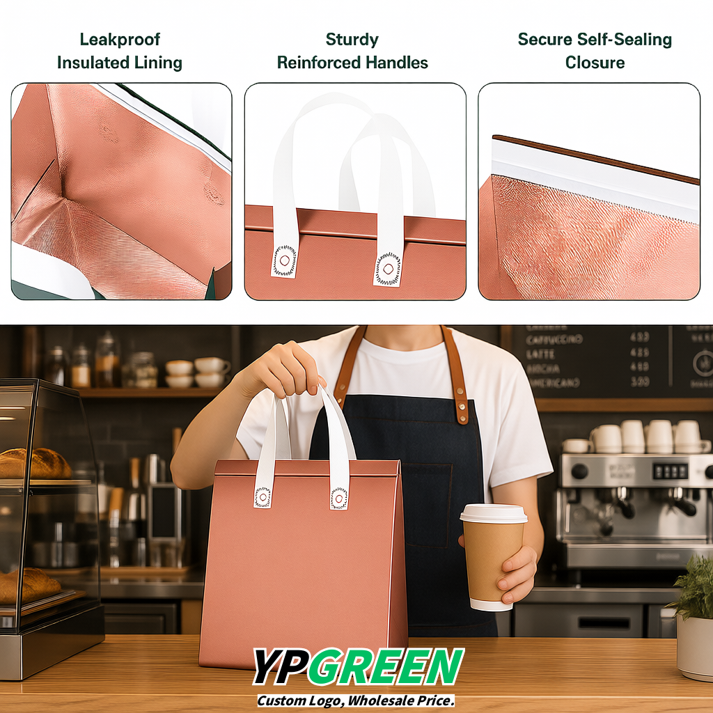 Rose Gold 4-Cup insulated take away bags wholesale 9.5 x 9.5 x 6 inches for Hot & Cold Drink Delivery