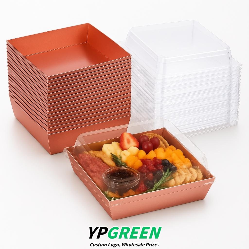 Rose Gold Charcuterie Boxes with Clear Lids - 4 inches & 5 inches Disposable Paper Square Food Containers