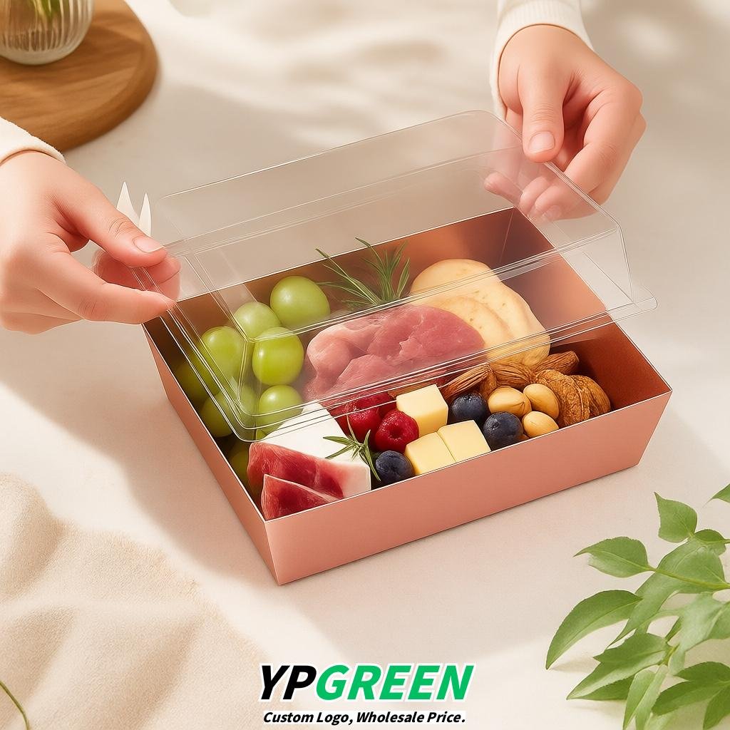 Rose Gold Charcuterie Boxes with Clear Lids - 4 inches & 5 inches Disposable Paper Square Food Containers