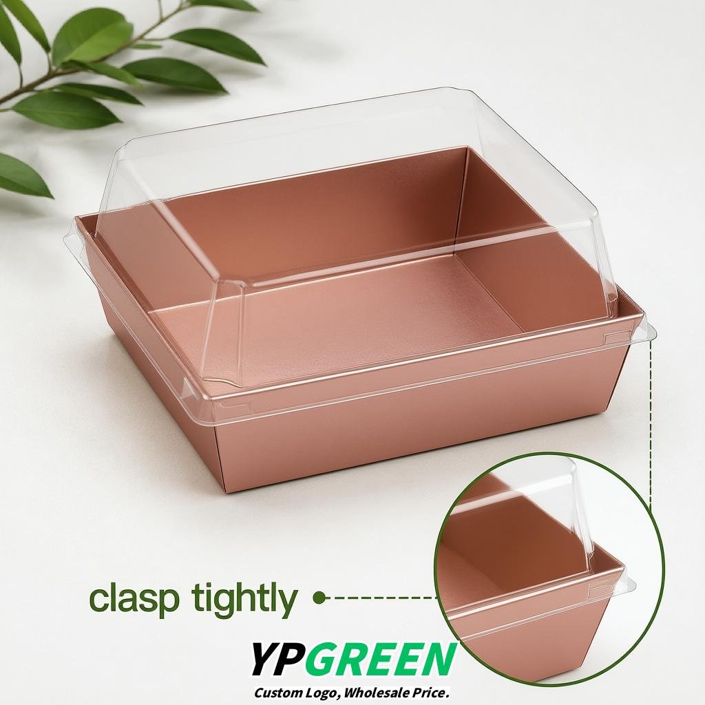 Rose Gold Charcuterie Boxes with Clear Lids - 4 inches & 5 inches Disposable Paper Square Food Containers