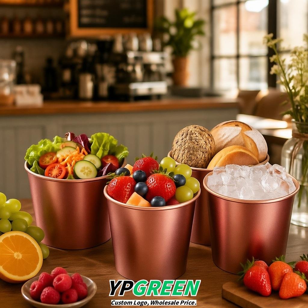 Rose Gold 85 oz Paper Buckets 6.9x5.7x6.3 Inches Cardboard Food Container