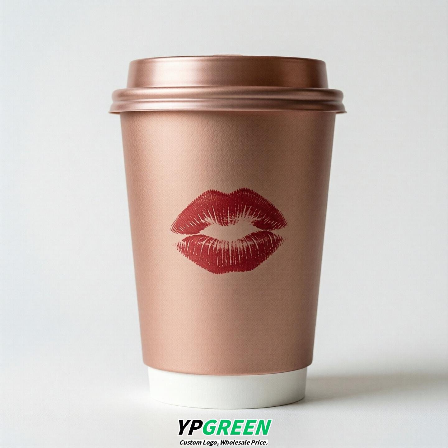 Rose Gold Paper Cups with Lips Print 10oz/12oz/16oz/20oz/22oz
