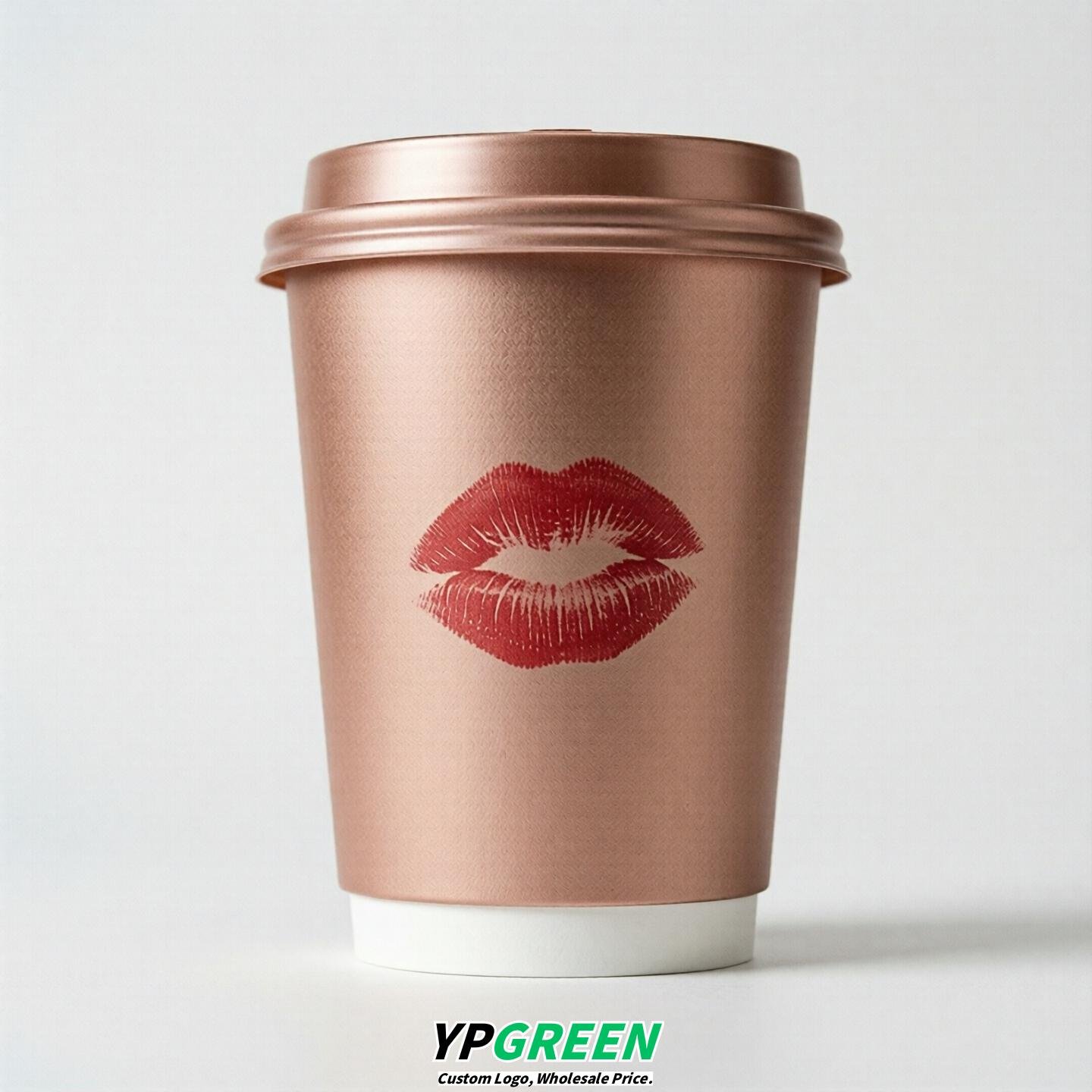 Rose Gold Paper Cups with Lips Print 10oz/12oz/16oz/20oz/22oz