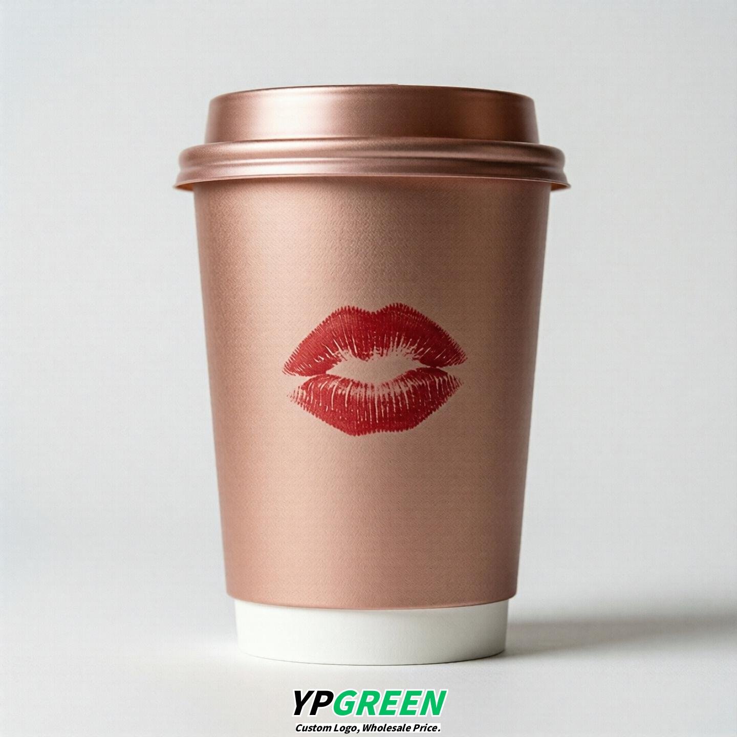 Rose Gold Paper Cups with Lips Print 10oz/12oz/16oz/20oz/22oz