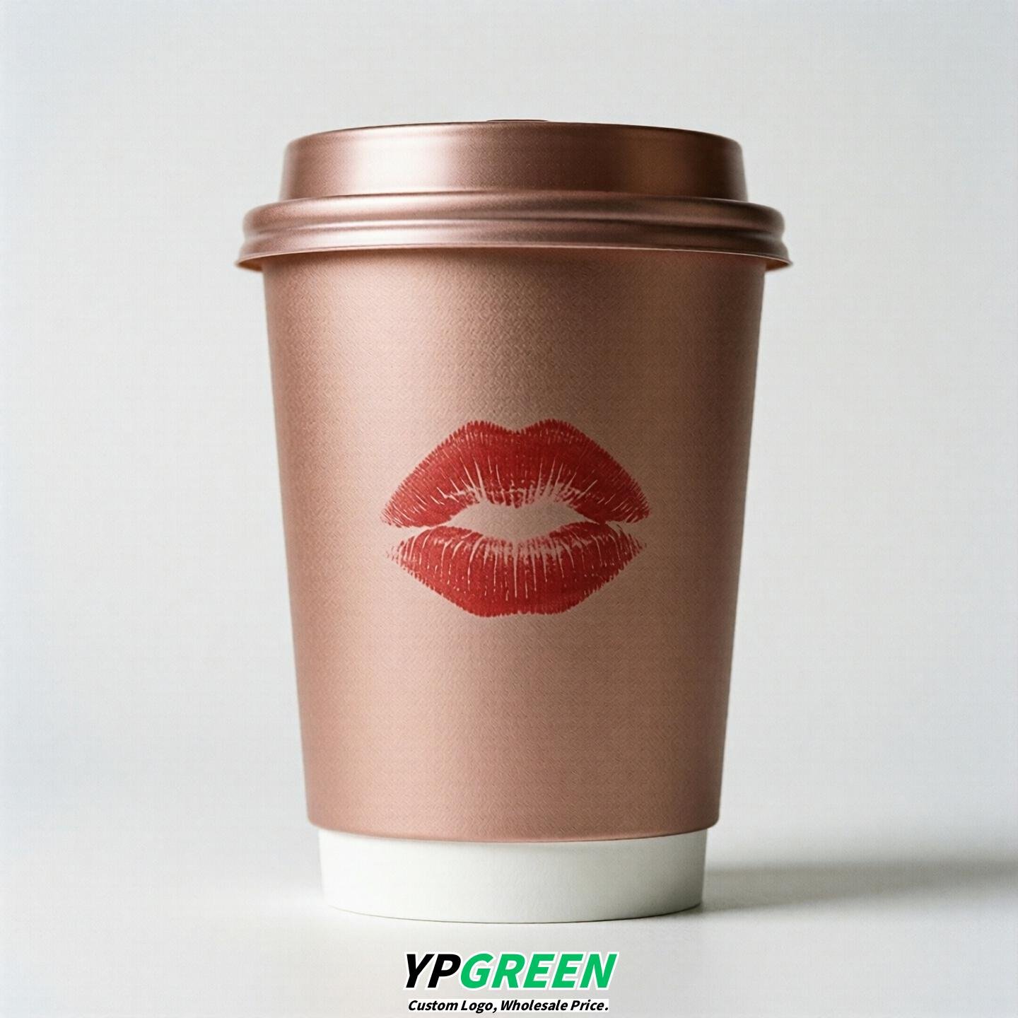 Rose Gold Paper Cups with Lips Print 10oz/12oz/16oz/20oz/22oz