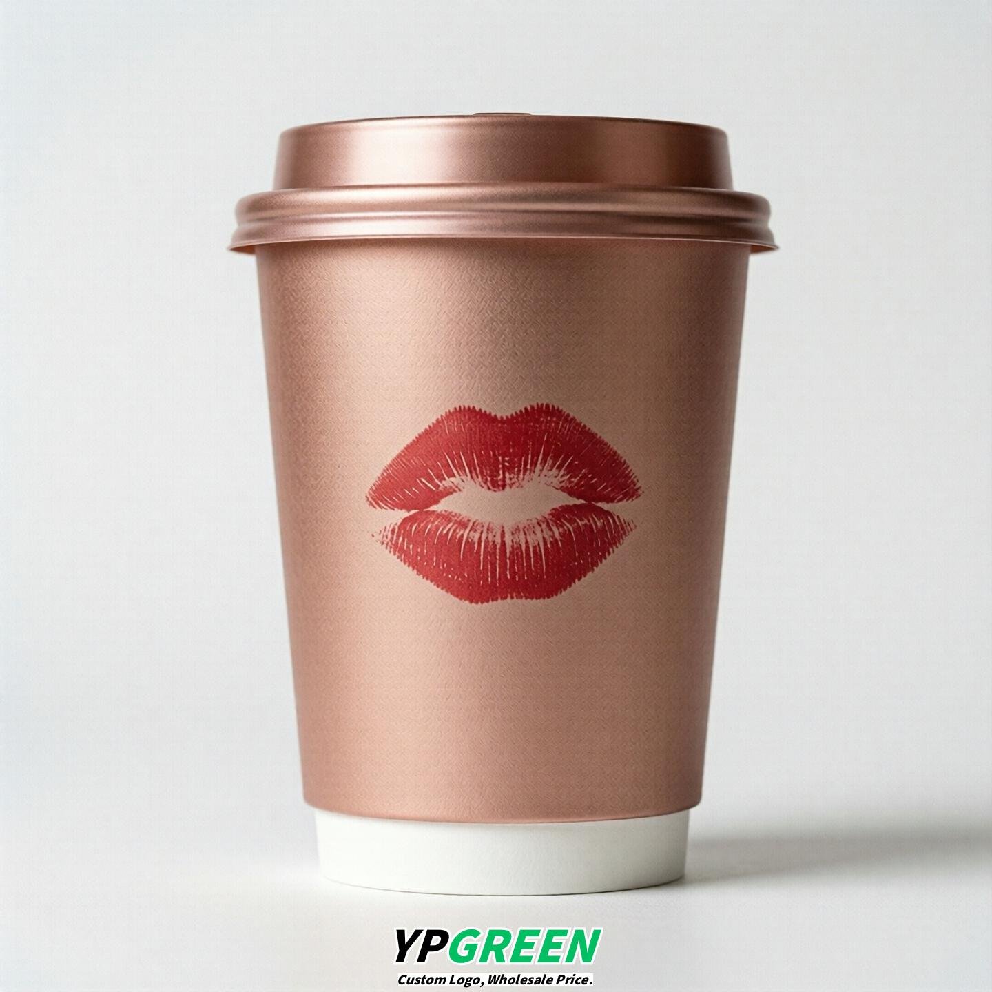 Rose Gold Paper Cups with Lips Print 10oz/12oz/16oz/20oz/22oz