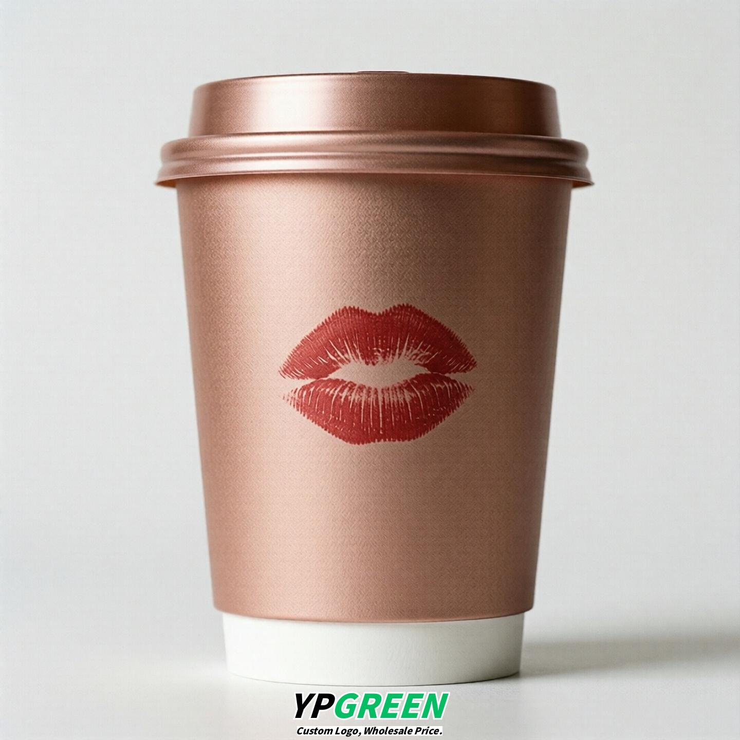 Rose Gold Paper Cups with Lips Print 10oz/12oz/16oz/20oz/22oz