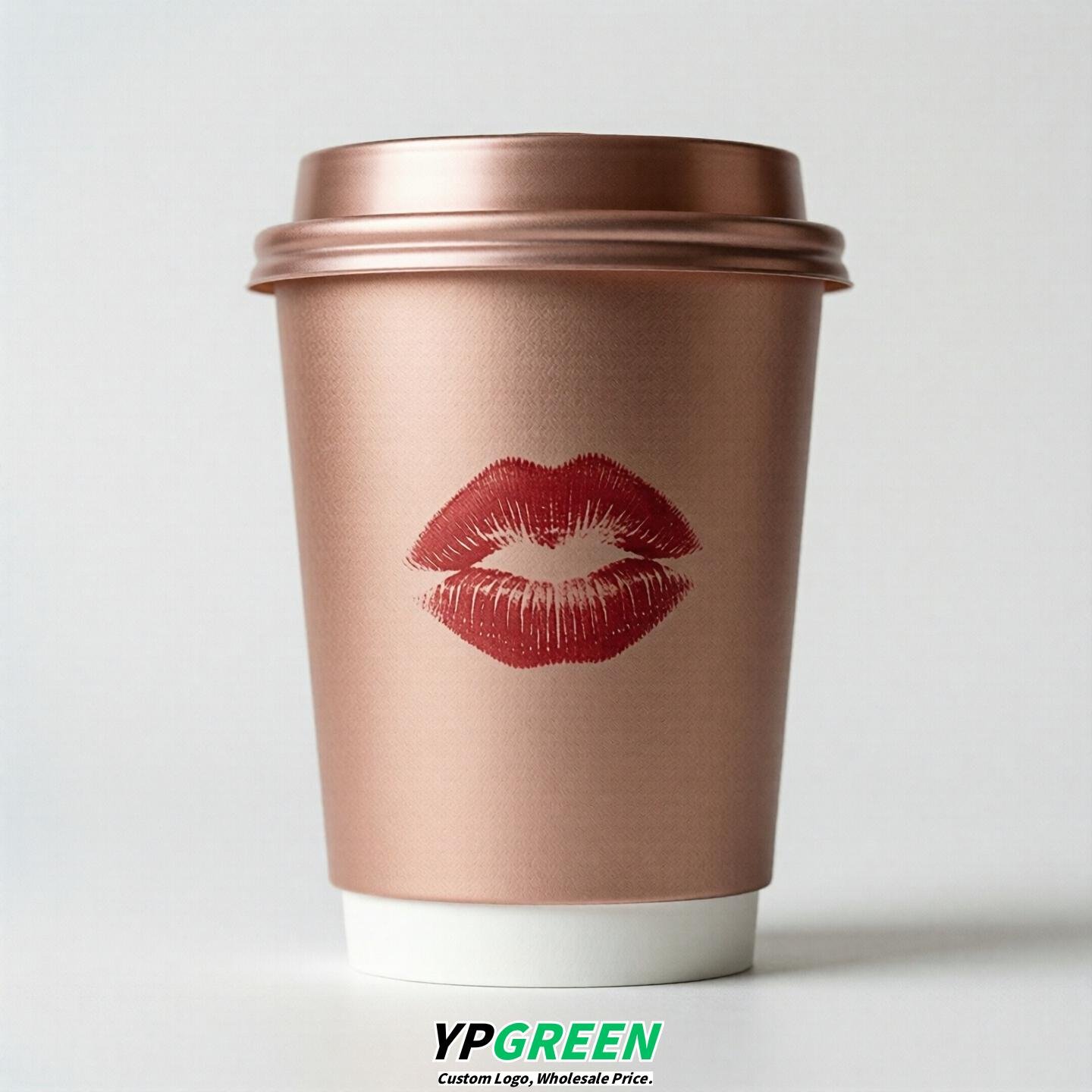 Rose Gold Paper Cups with Lips Print 10oz/12oz/16oz/20oz/22oz