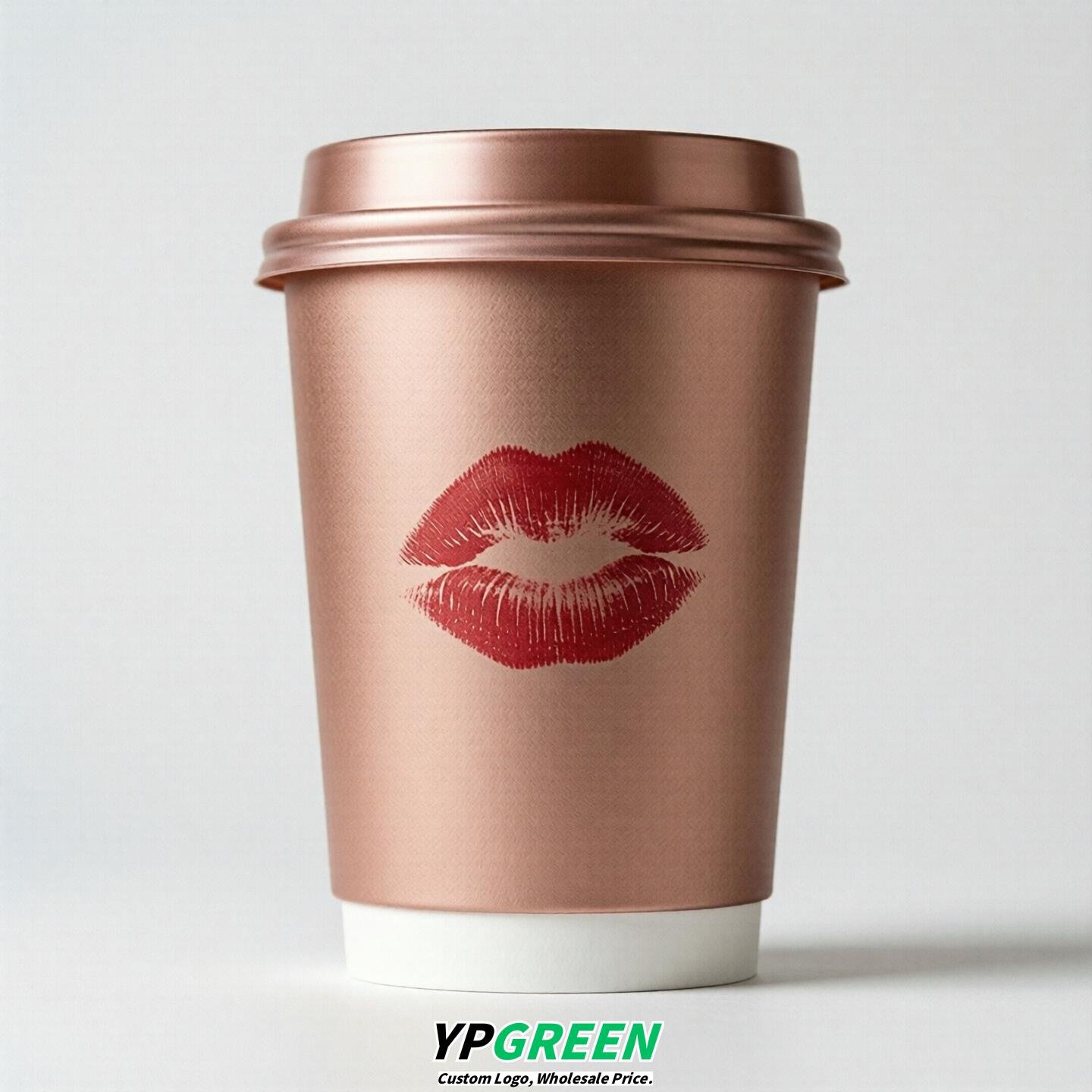 Rose Gold Paper Cups with Lips Print 10oz/12oz/16oz/20oz/22oz