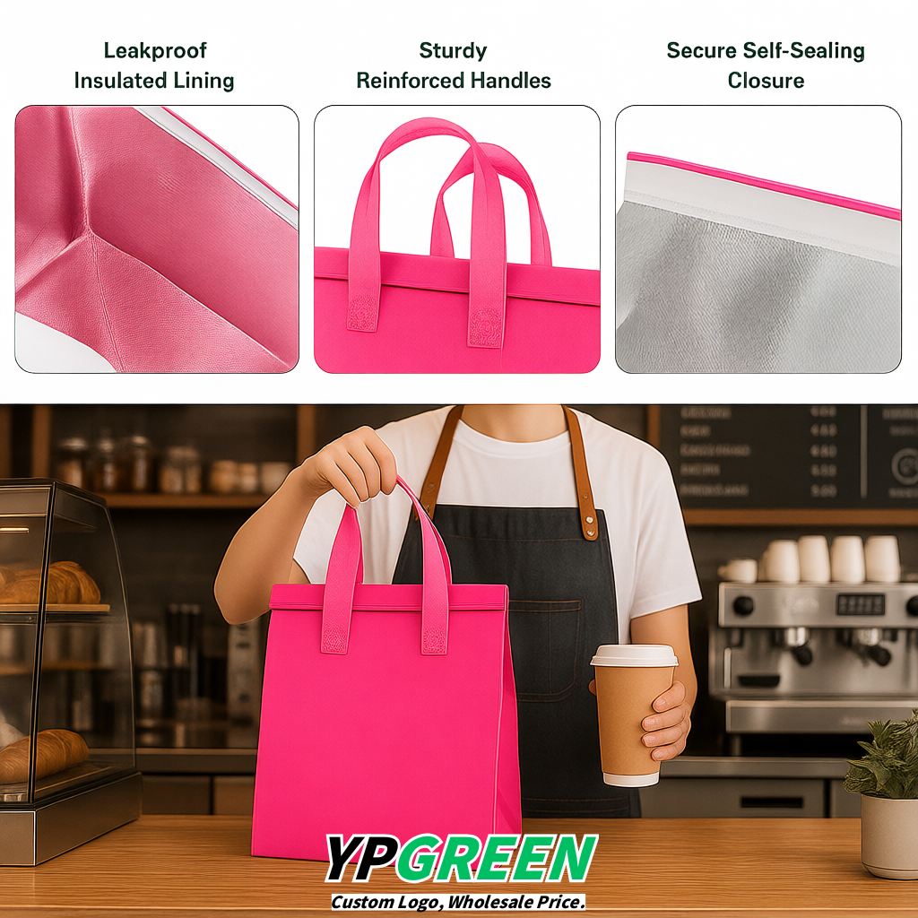 Rose Pink 4-Cup insulated take away bags wholesale 9.5 x 9.5 x 6 inches for Hot & Cold Drink Delivery