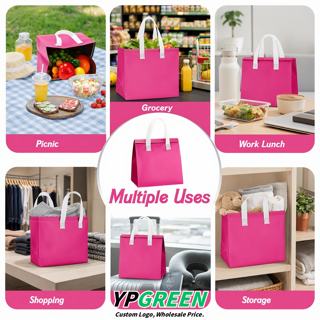 Rose Pink 4-Cup insulated take away bags wholesale 9.5 x 9.5 x 6 inches for Hot & Cold Drink Delivery