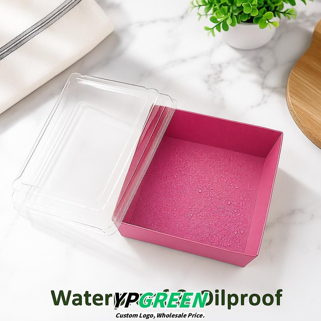 Rose Pink Charcuterie Boxes with Clear Lids - 4 inches & 5 inches Disposable Paper Square Food Containers