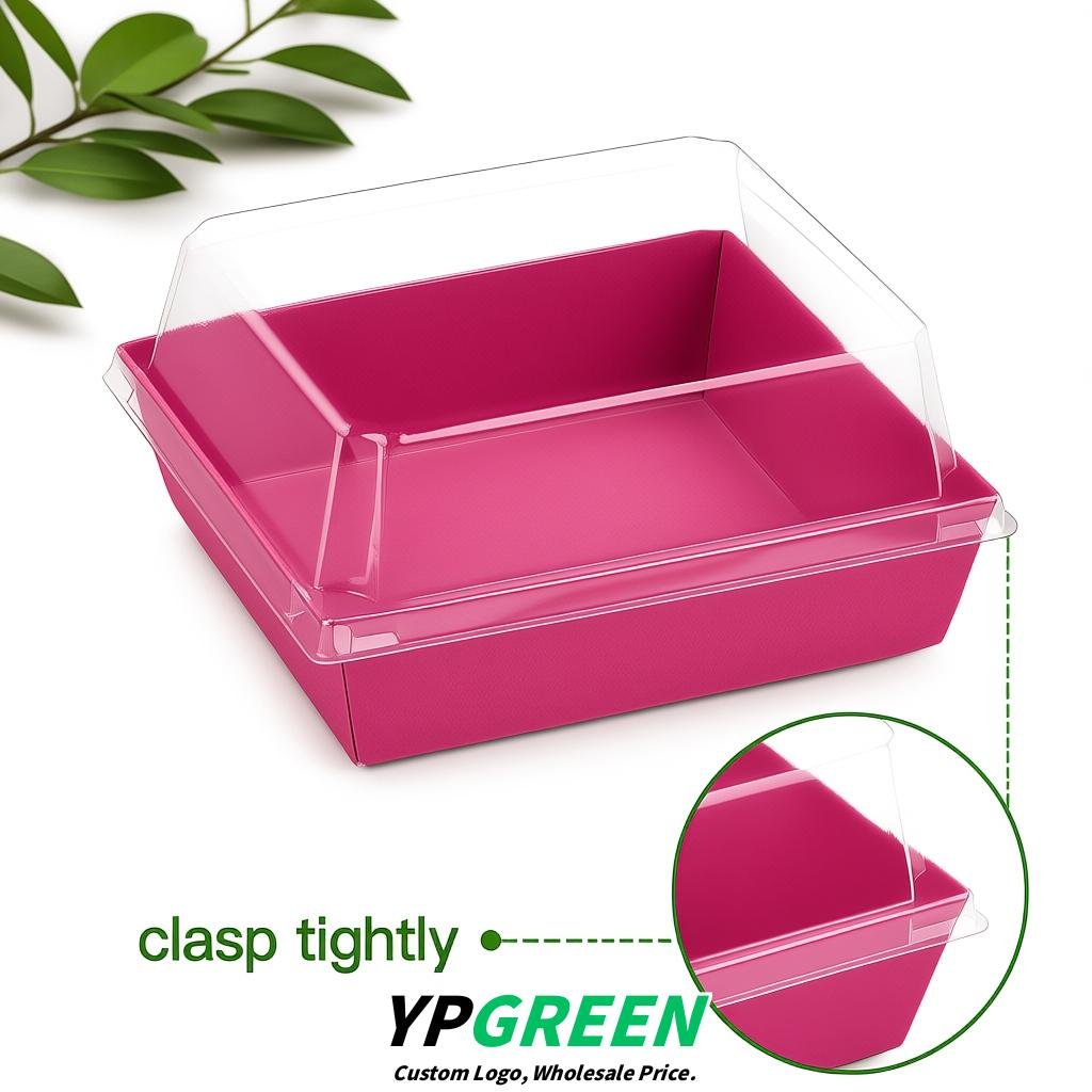 Rose Pink Charcuterie Boxes with Clear Lids - 4 inches & 5 inches Disposable Paper Square Food Containers