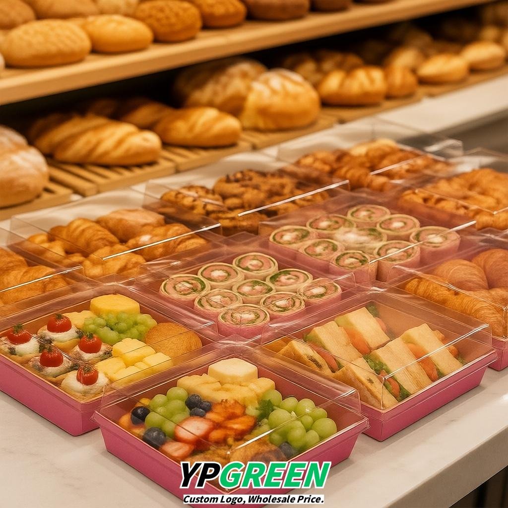 Rose Pink Charcuterie Boxes with Clear Lids - 4 inches & 5 inches Disposable Paper Square Food Containers