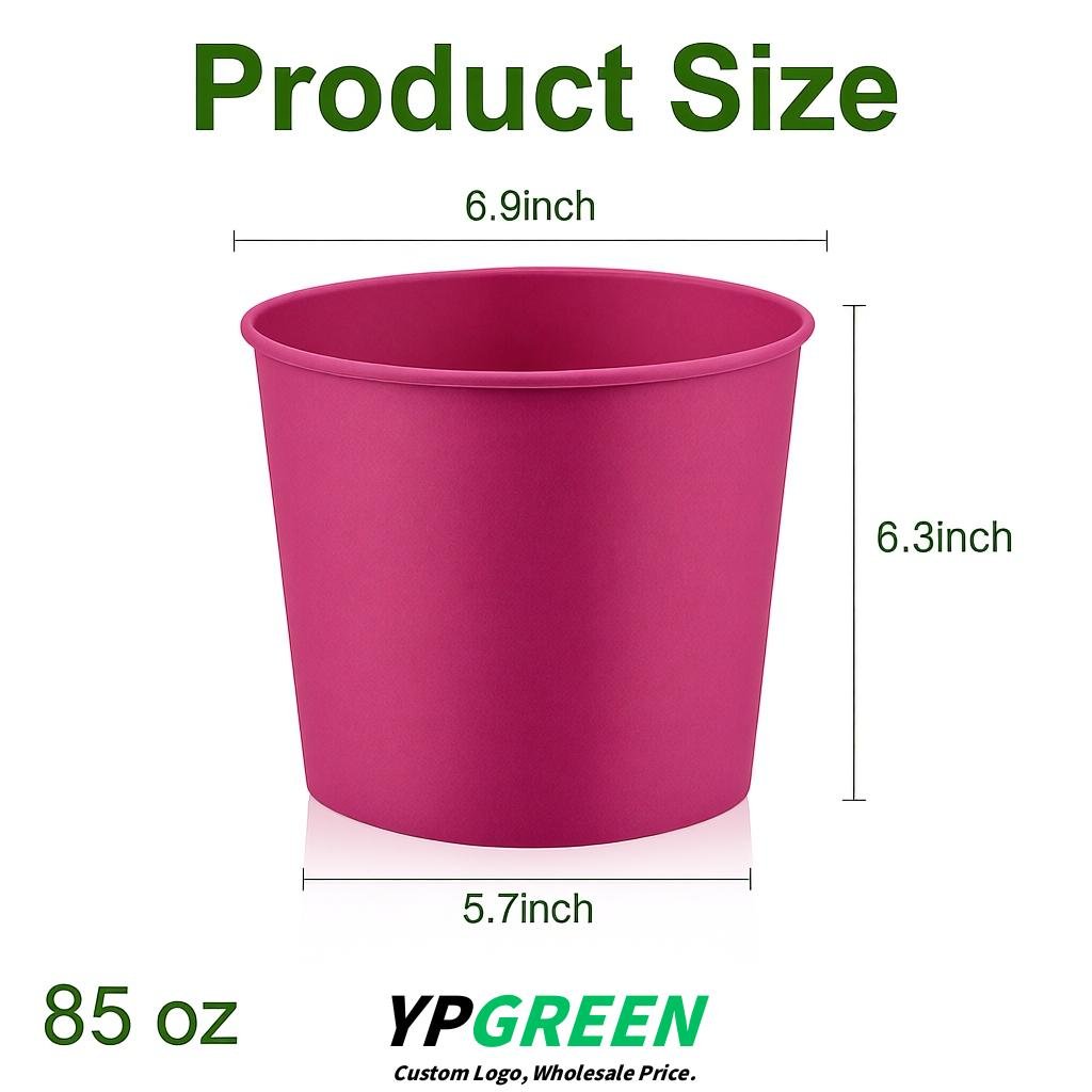 Rose Pink 85 oz Paper Buckets 6.9x5.7x6.3 Inches Cardboard Food Container