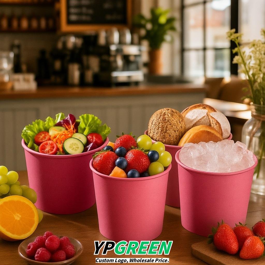 Rose Pink 85 oz Paper Buckets 6.9x5.7x6.3 Inches Cardboard Food Container