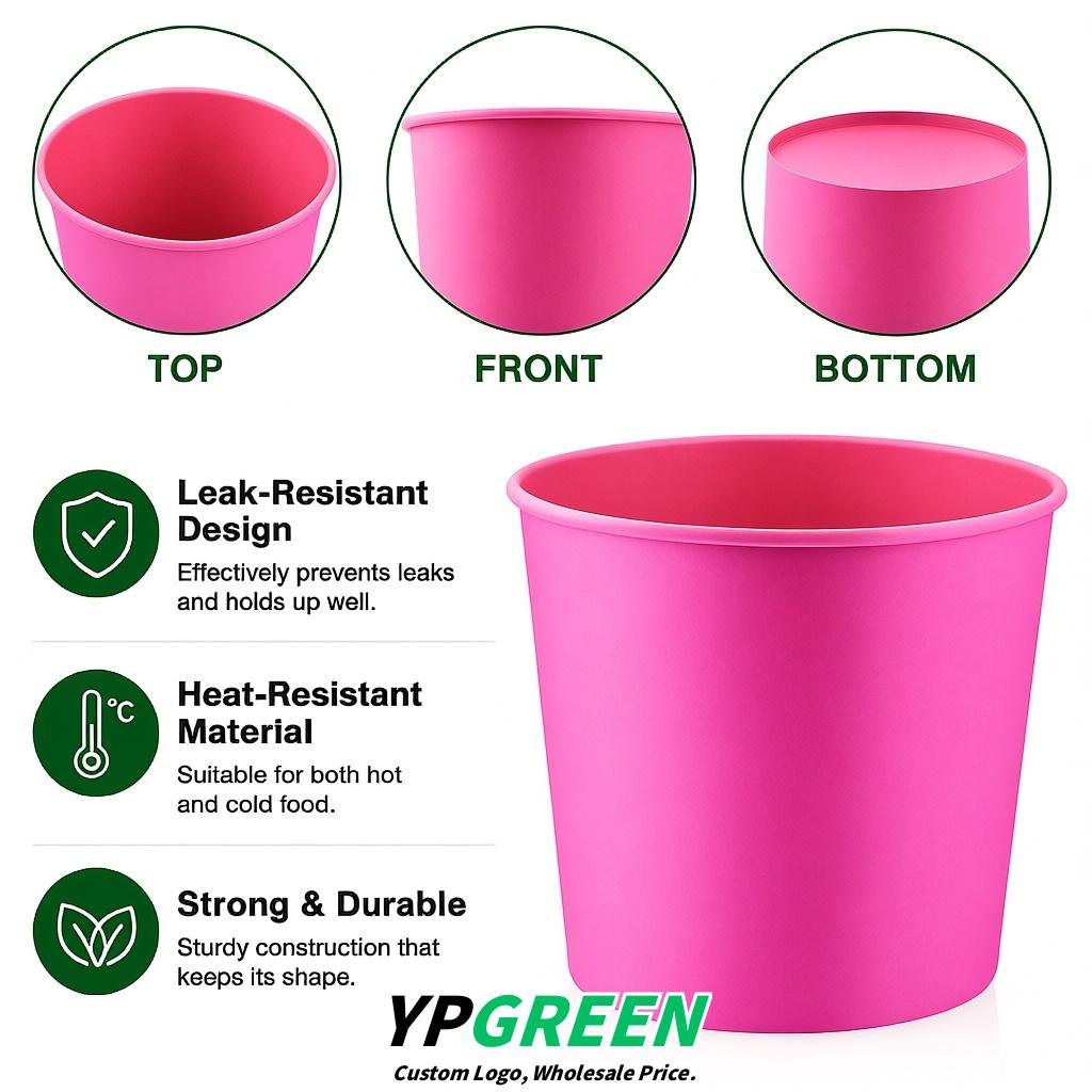 Rose Pink 85 oz Paper Buckets 6.9x5.7x6.3 Inches Cardboard Food Container