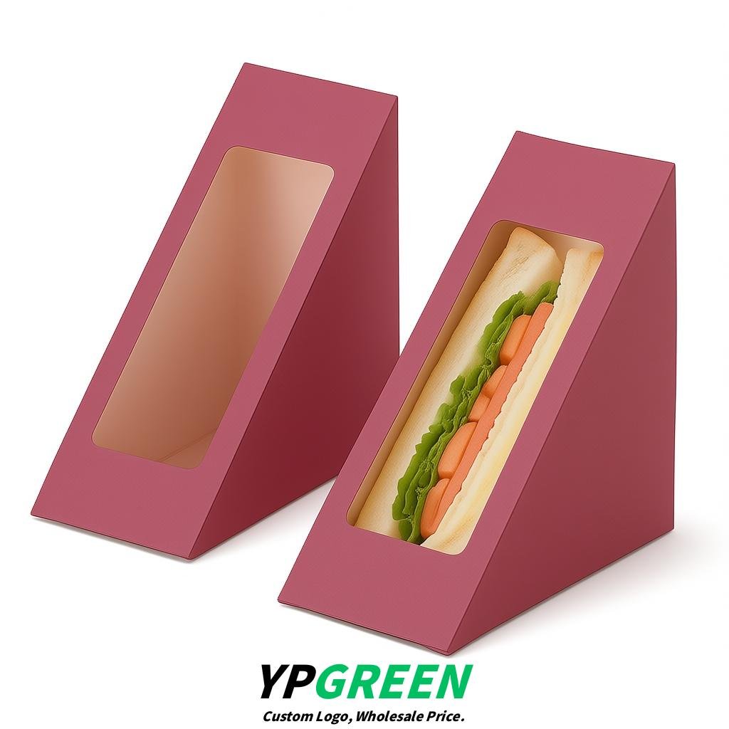Rose Pink Triangle Paper Sandwich Boxes with Window 4.7x4.7x2.6 Inch - Factory Direct