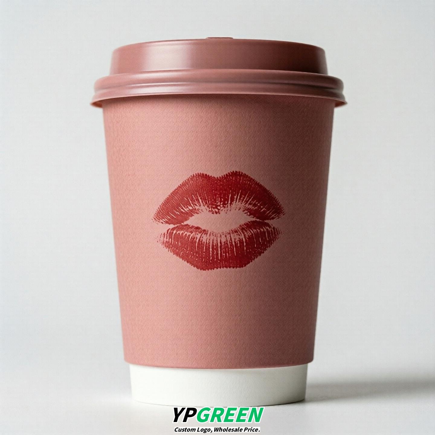 Rose Pink Paper Cups with Lips Print 10oz/12oz/16oz/20oz/22oz
