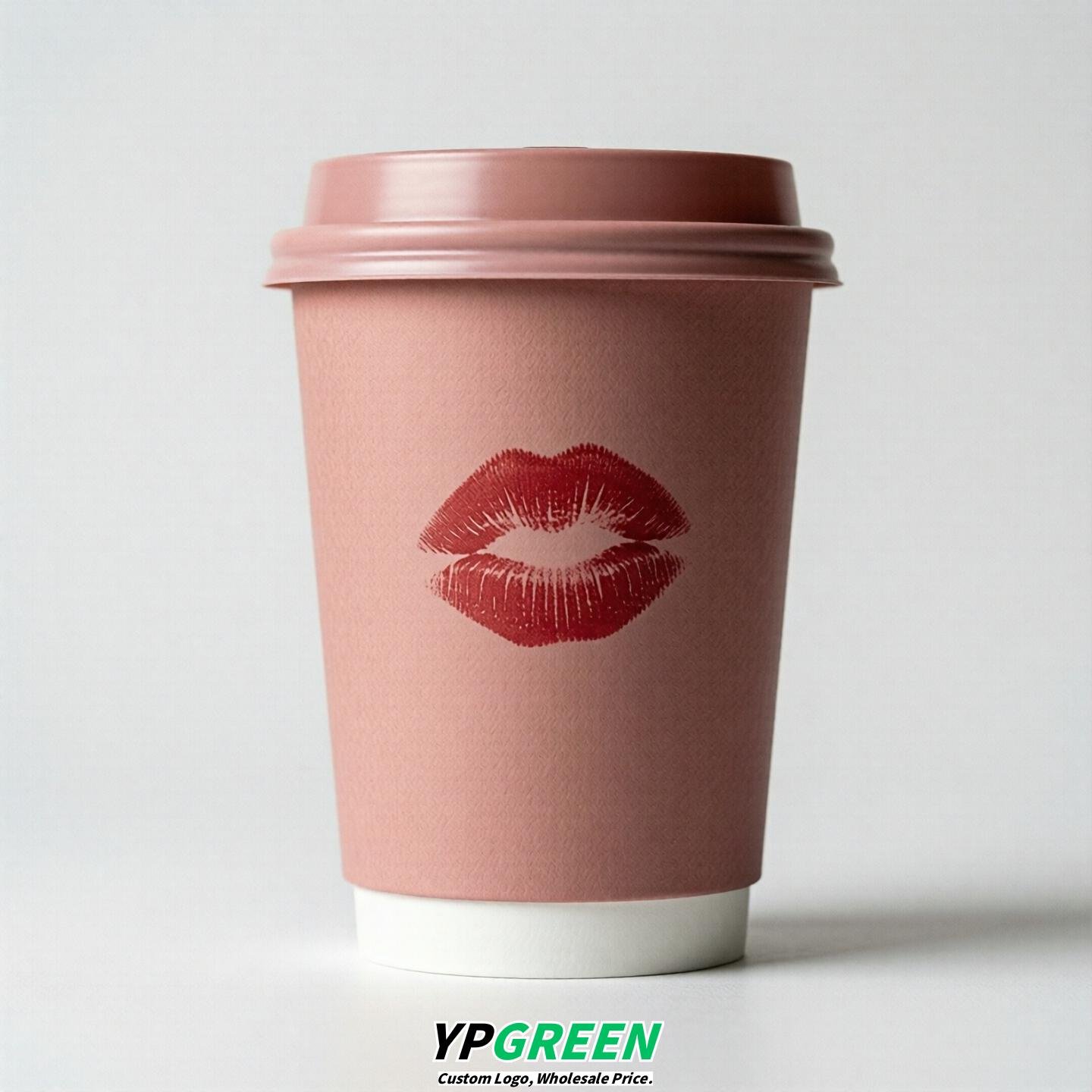 Rose Pink Paper Cups with Lips Print 10oz/12oz/16oz/20oz/22oz