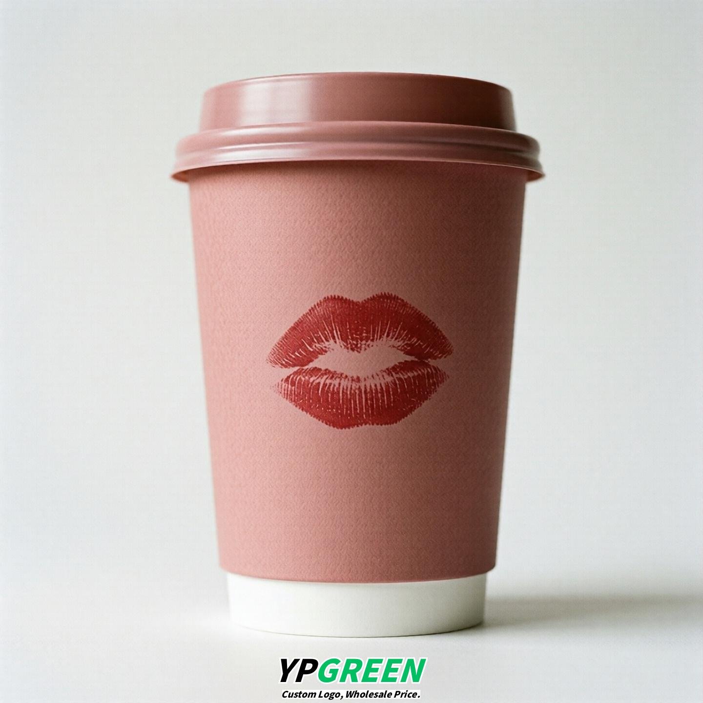 Rose Pink Paper Cups with Lips Print 10oz/12oz/16oz/20oz/22oz