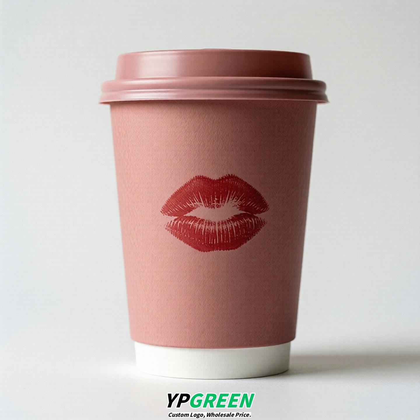 Rose Pink Paper Cups with Lips Print 10oz/12oz/16oz/20oz/22oz