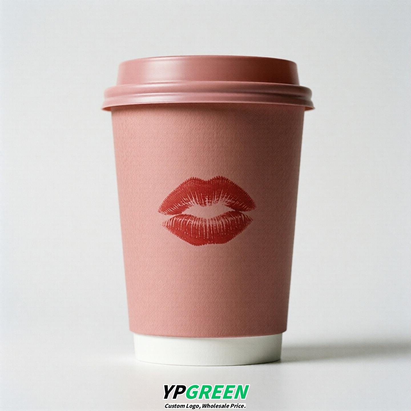 Rose Pink Paper Cups with Lips Print 10oz/12oz/16oz/20oz/22oz