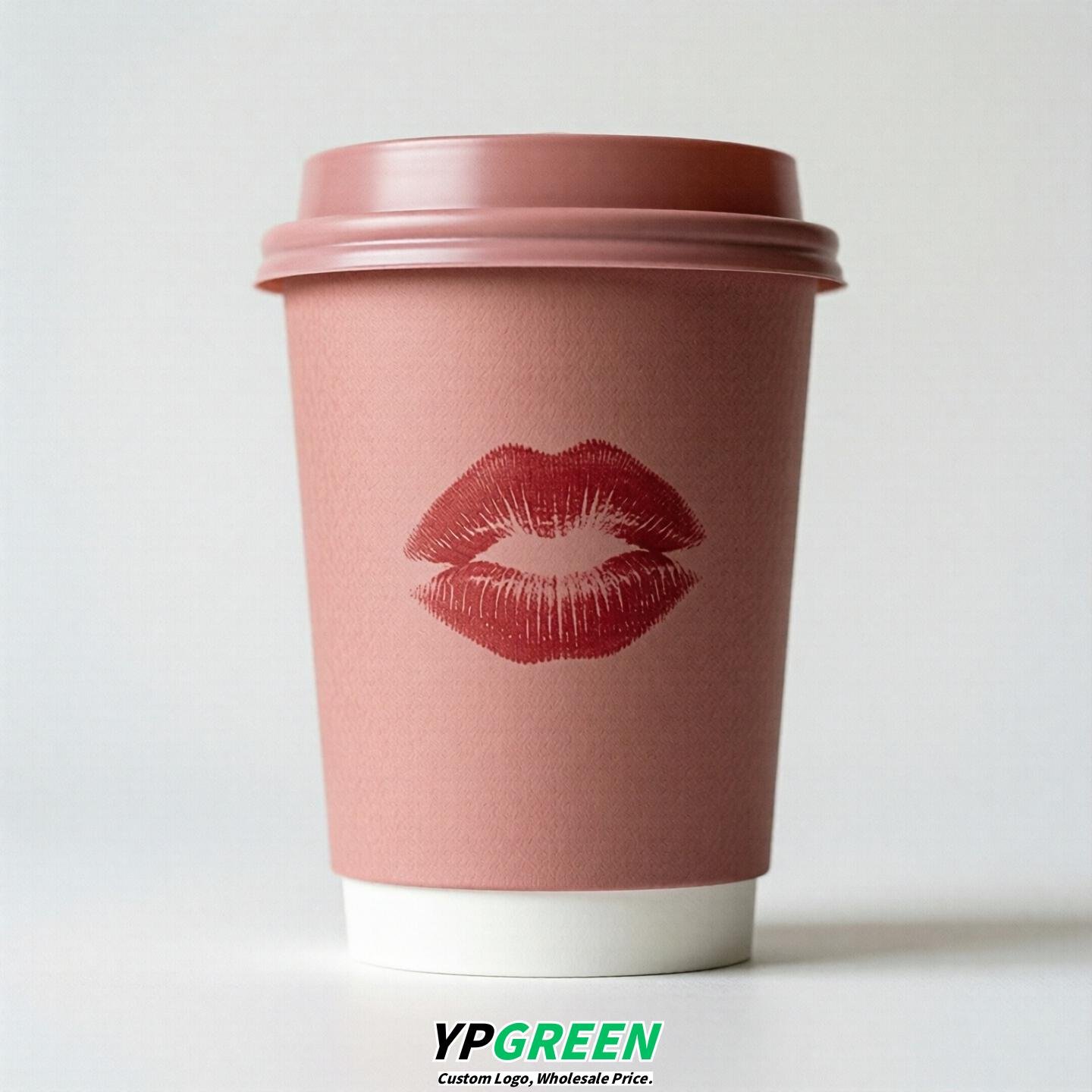 Rose Pink Paper Cups with Lips Print 10oz/12oz/16oz/20oz/22oz