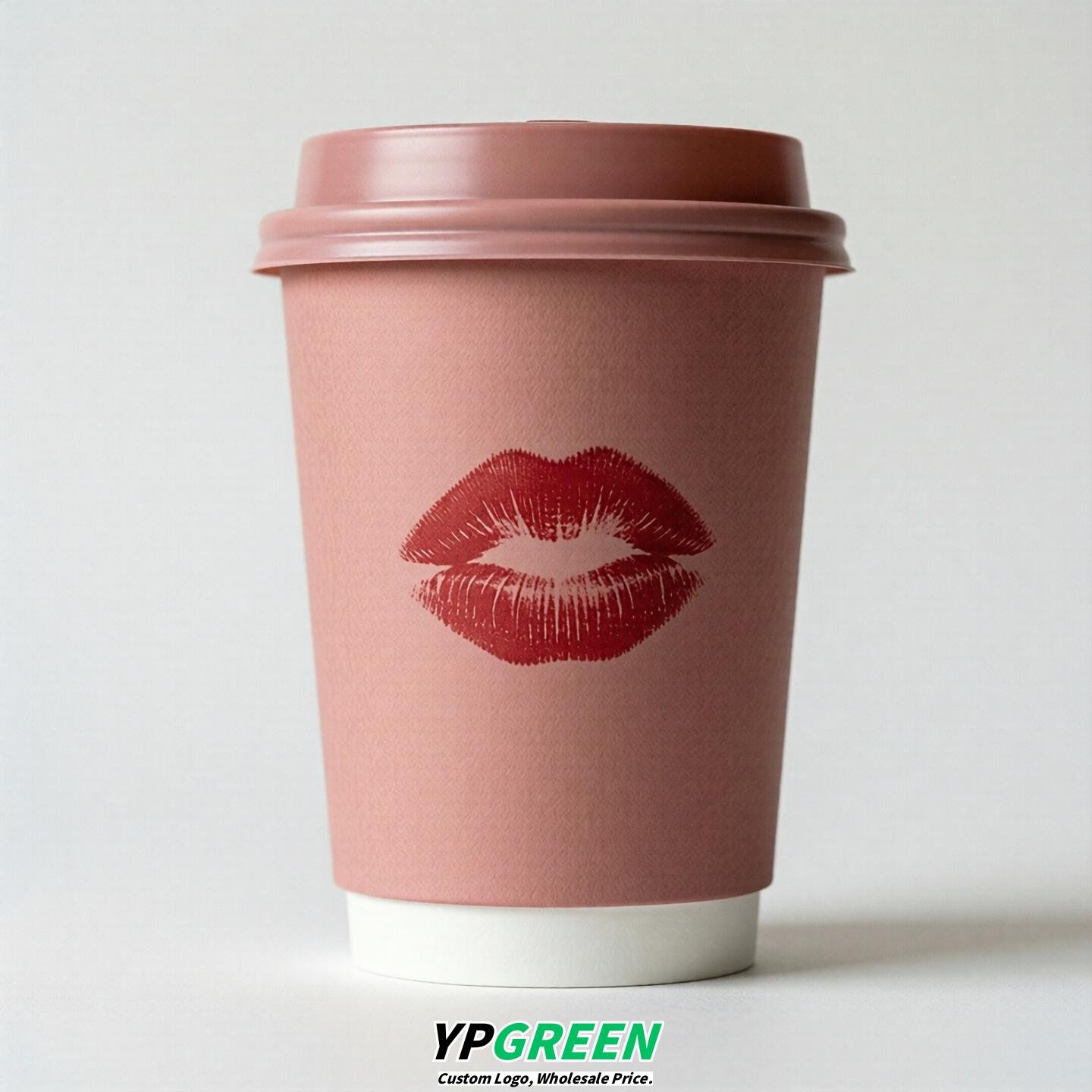 Rose Pink Paper Cups with Lips Print 10oz/12oz/16oz/20oz/22oz