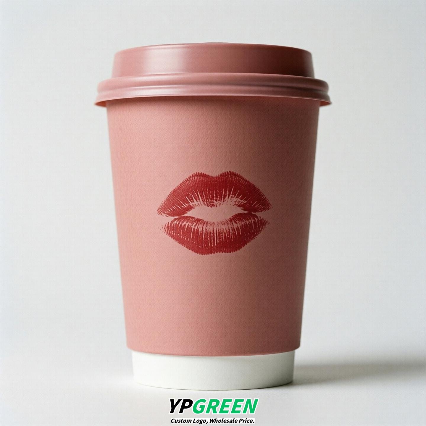 Rose Pink Paper Cups with Lips Print 10oz/12oz/16oz/20oz/22oz