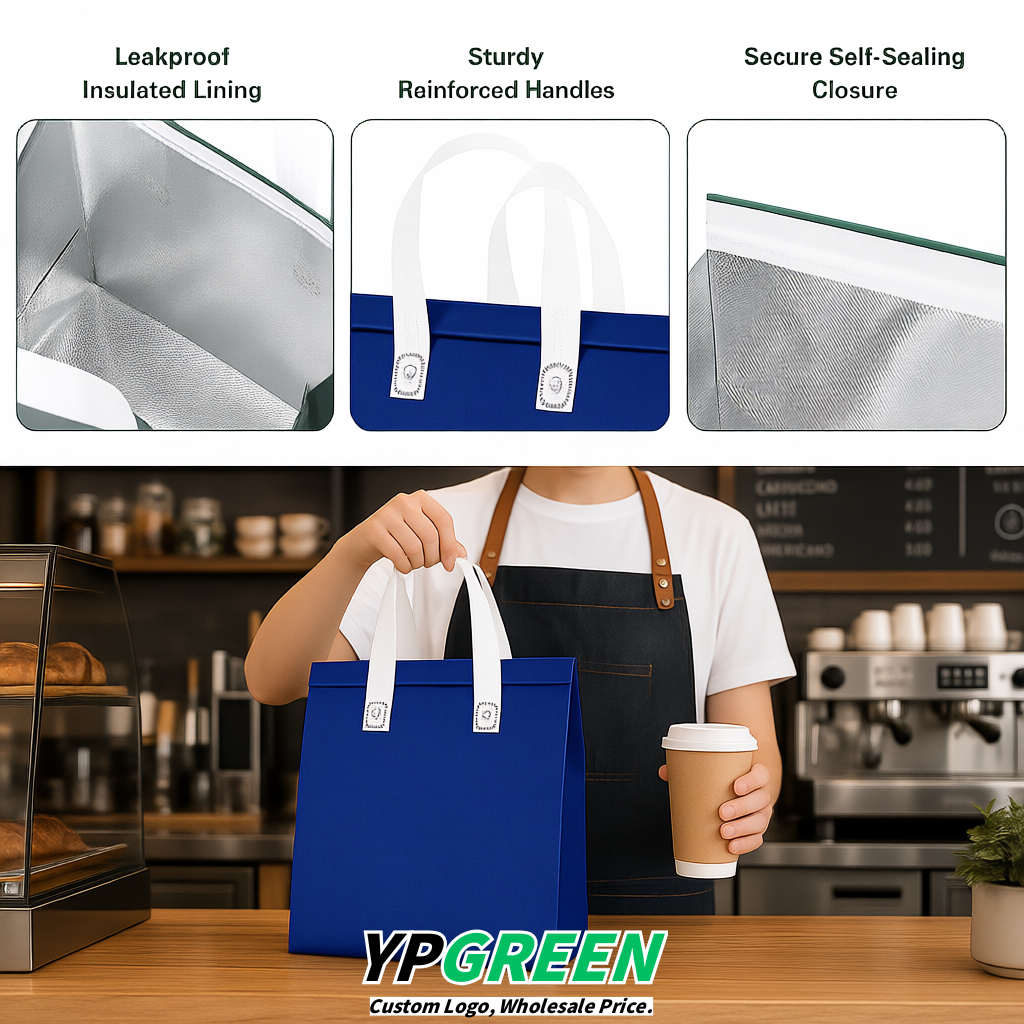 Royal Blue 4-Cup insulated take away bags wholesale 9.5 x 9.5 x 6 inches for Hot & Cold Drink Delivery