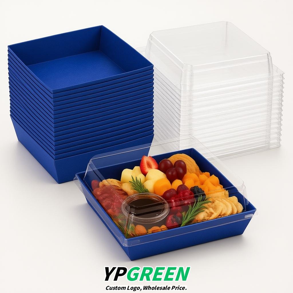 Royal Blue Charcuterie Boxes with Clear Lids - 4 inches & 5 inches Disposable Paper Square Food Containers
