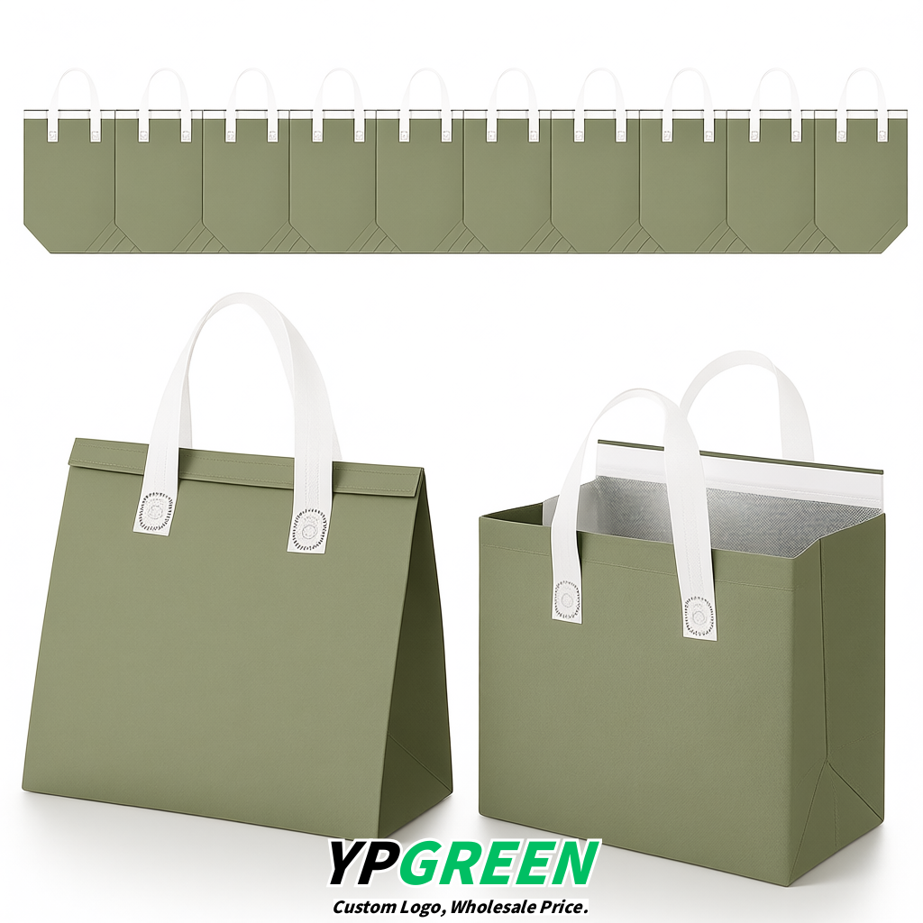 Sage Green 4-Cup insulated take away bags wholesale 9.5 x 9.5 x 6 inches for Hot & Cold Drink Delivery