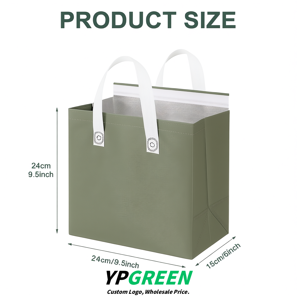 Sage Green 4-Cup insulated take away bags wholesale 9.5 x 9.5 x 6 inches for Hot & Cold Drink Delivery