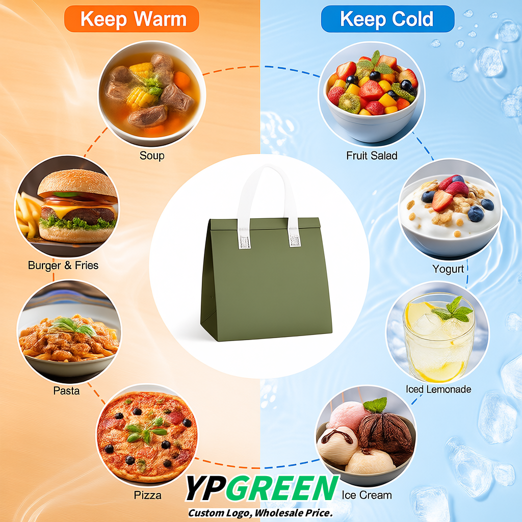 Sage Green 4-Cup insulated take away bags wholesale 9.5 x 9.5 x 6 inches for Hot & Cold Drink Delivery