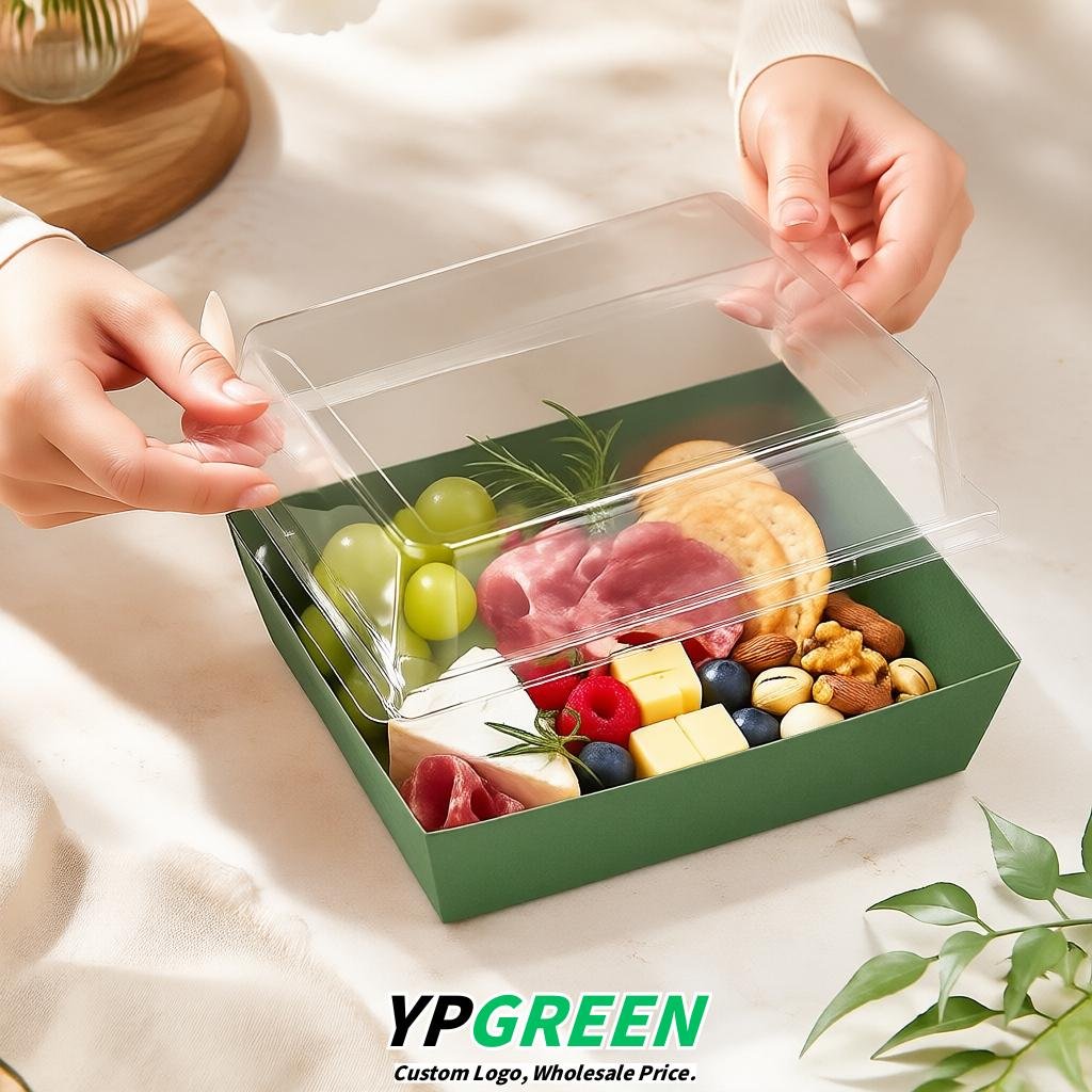 Sage Green Charcuterie Boxes with Clear Lids - 4 inches & 5 inches Disposable Paper Square Food Containers