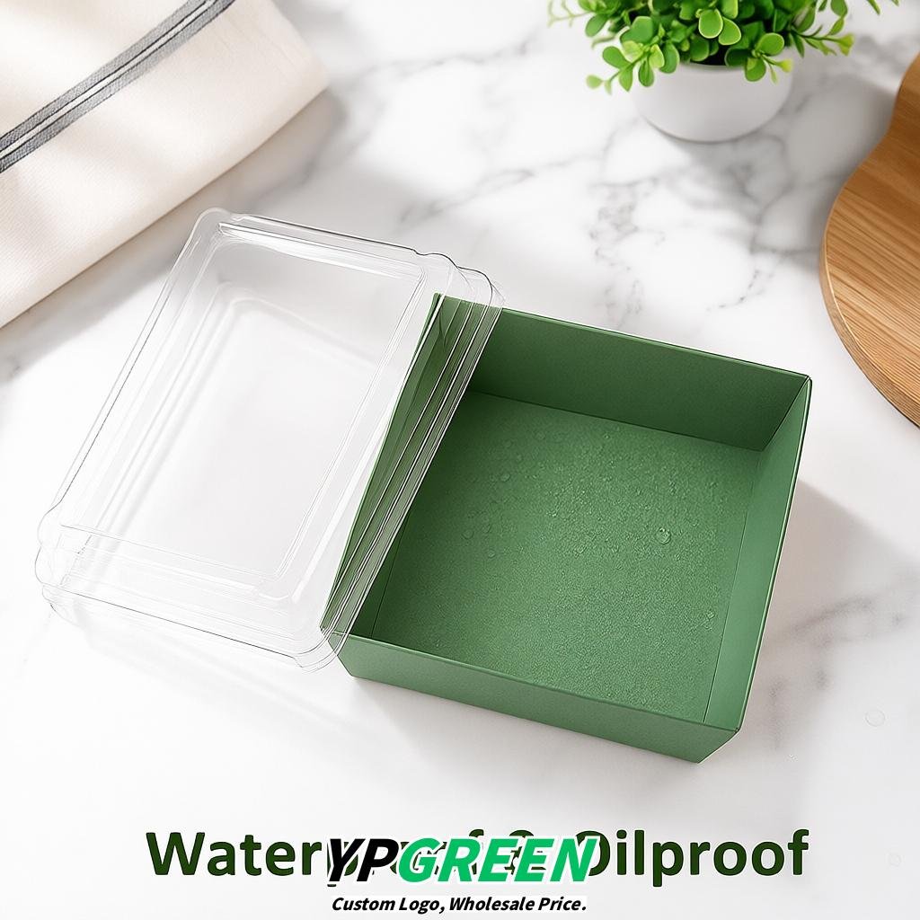 Sage Green Charcuterie Boxes with Clear Lids - 4 inches & 5 inches Disposable Paper Square Food Containers