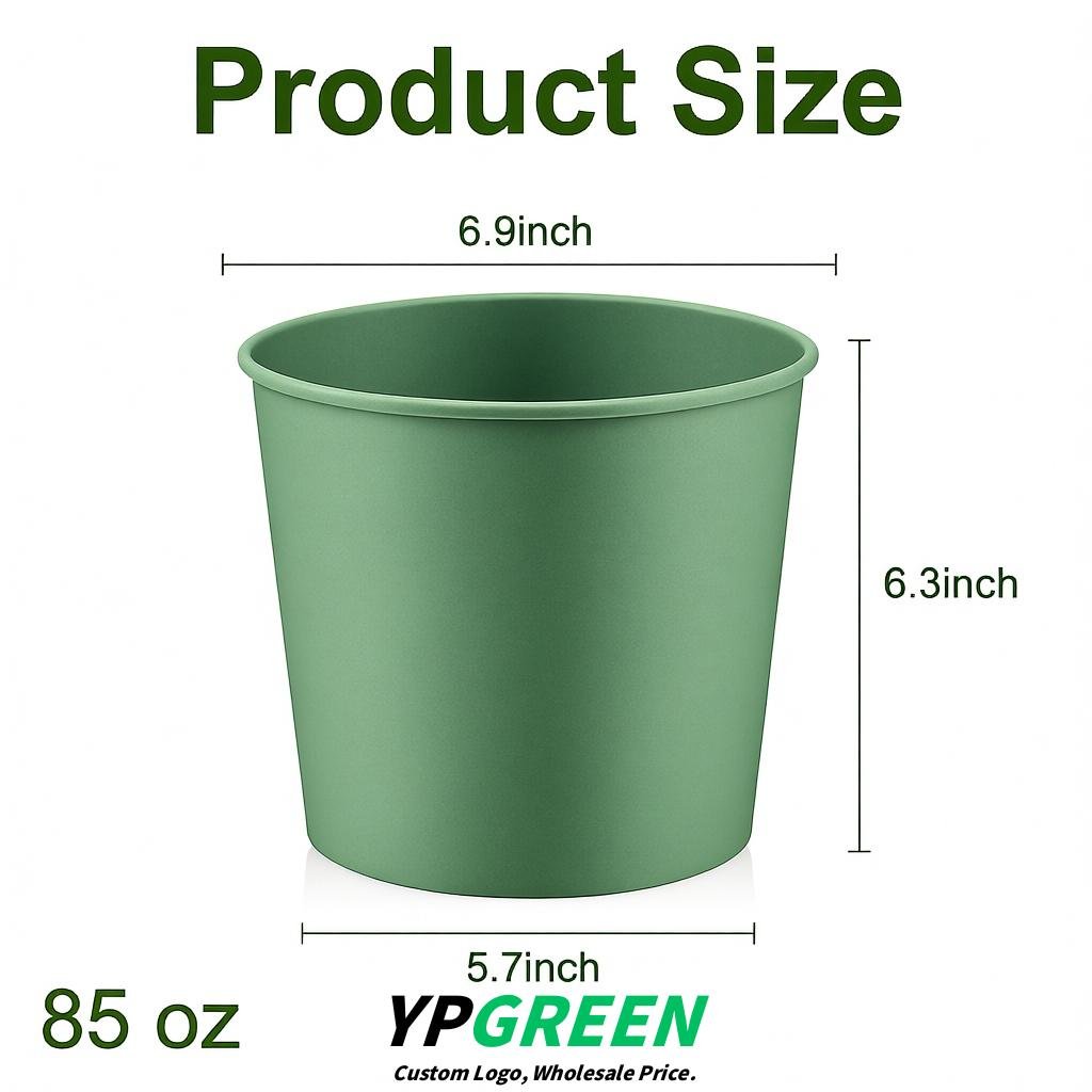 Sage Green 85 oz Paper Buckets 6.9x5.7x6.3 Inches Cardboard Food Container