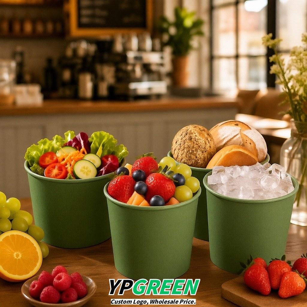 Sage Green 85 oz Paper Buckets 6.9x5.7x6.3 Inches Cardboard Food Container
