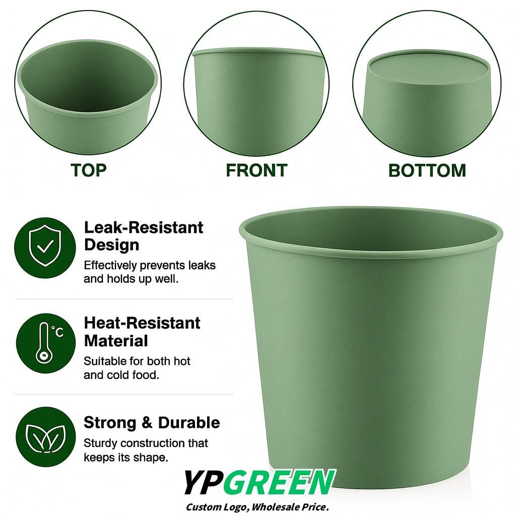 Sage Green 85 oz Paper Buckets 6.9x5.7x6.3 Inches Cardboard Food Container
