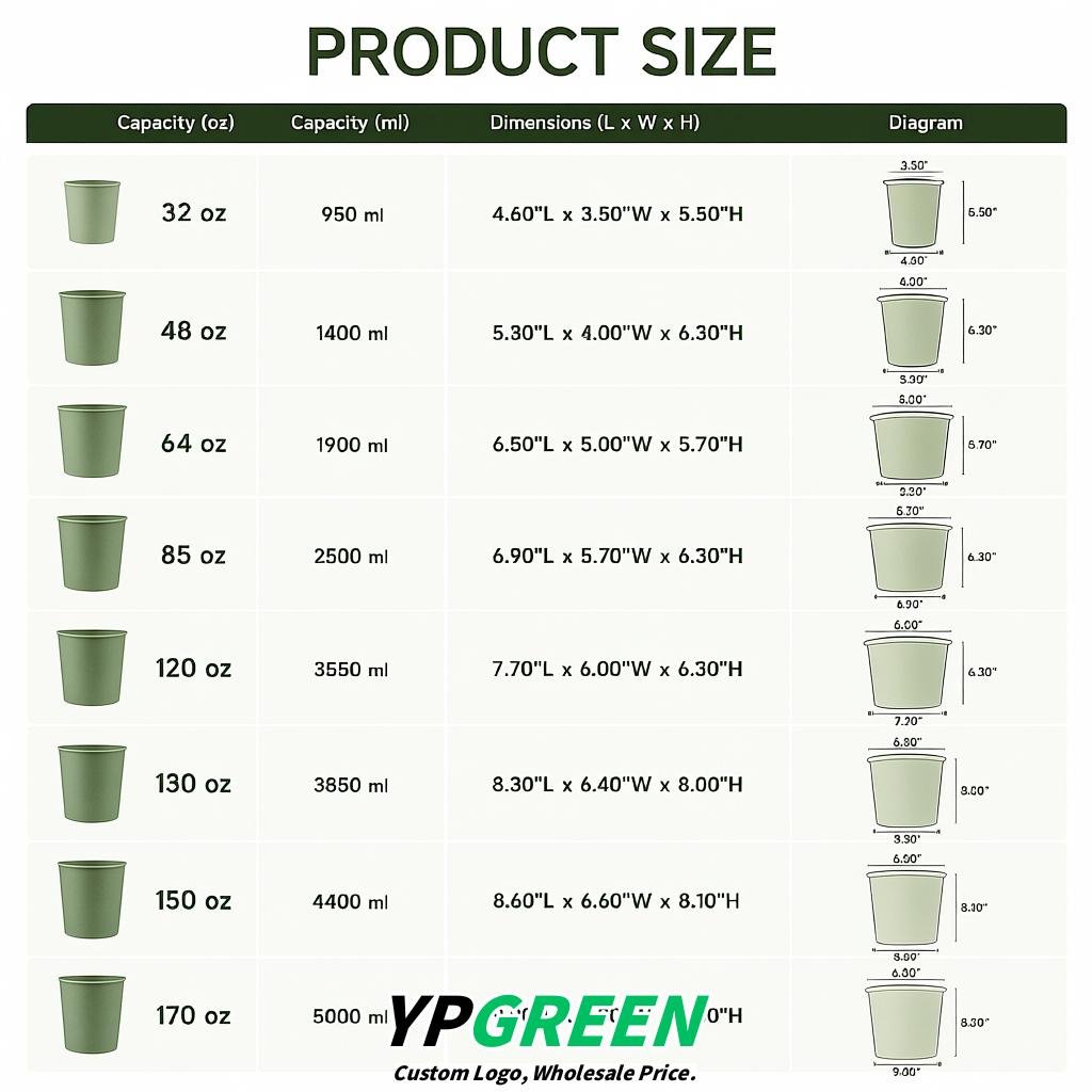 Sage Green 85 oz Paper Buckets 6.9x5.7x6.3 Inches Cardboard Food Container